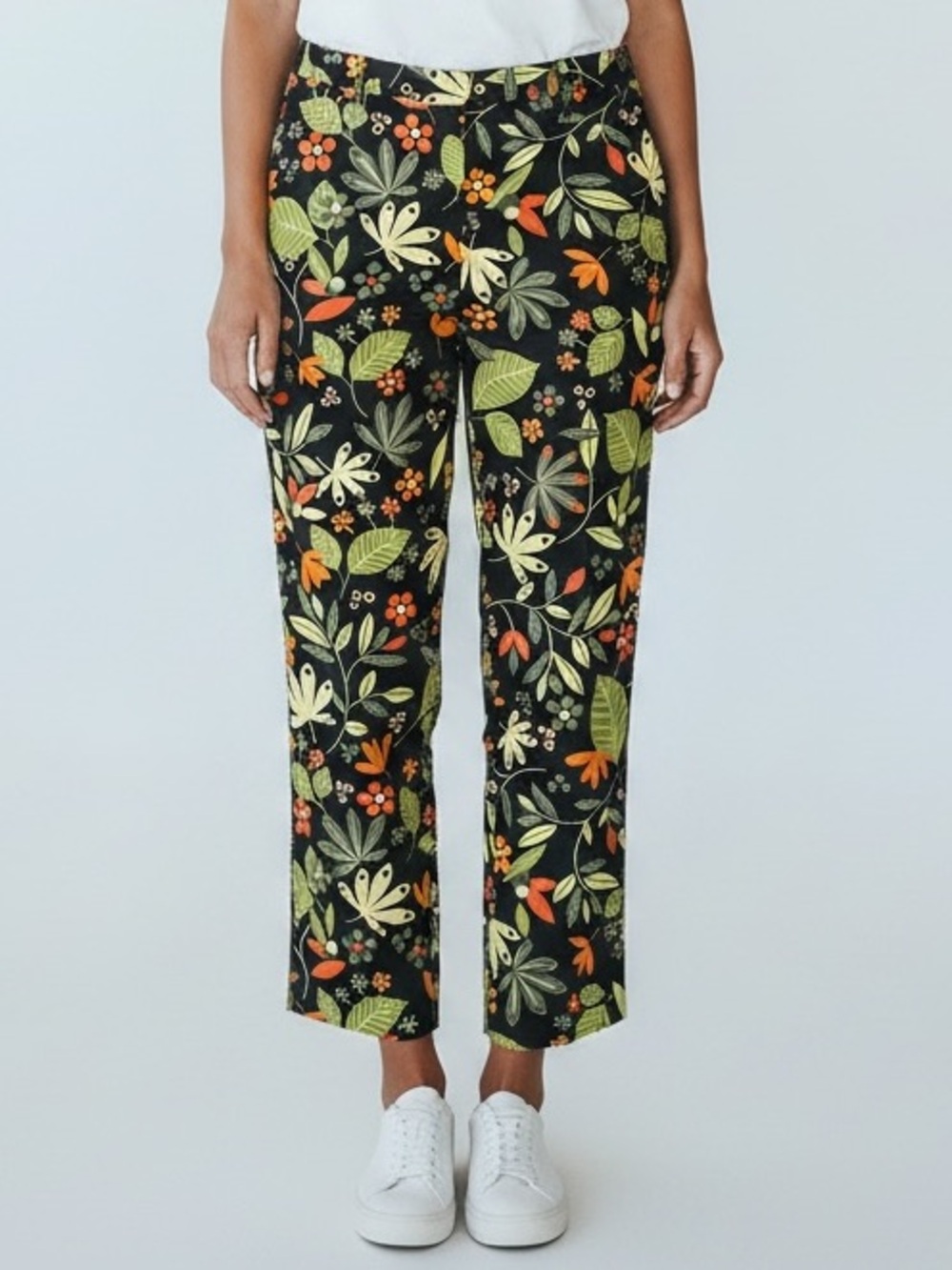 David Brooks black botanical print pants vibrant multicolored tropical Size 12